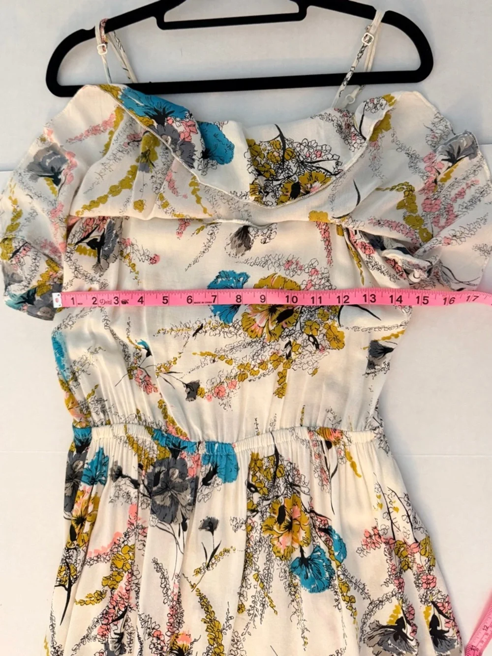 Mimi Chica Floral Pink, Blue, and Yellow Blooms Strappy Flowy Boho Midi Small - Picture 7 of 12